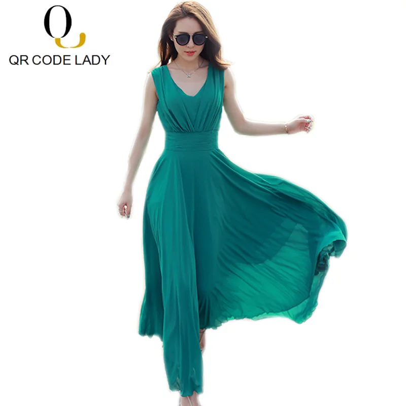

Женское длинное платье QR, повседневное пляжное платье-макси большого размера 5XL из шифона, 2019