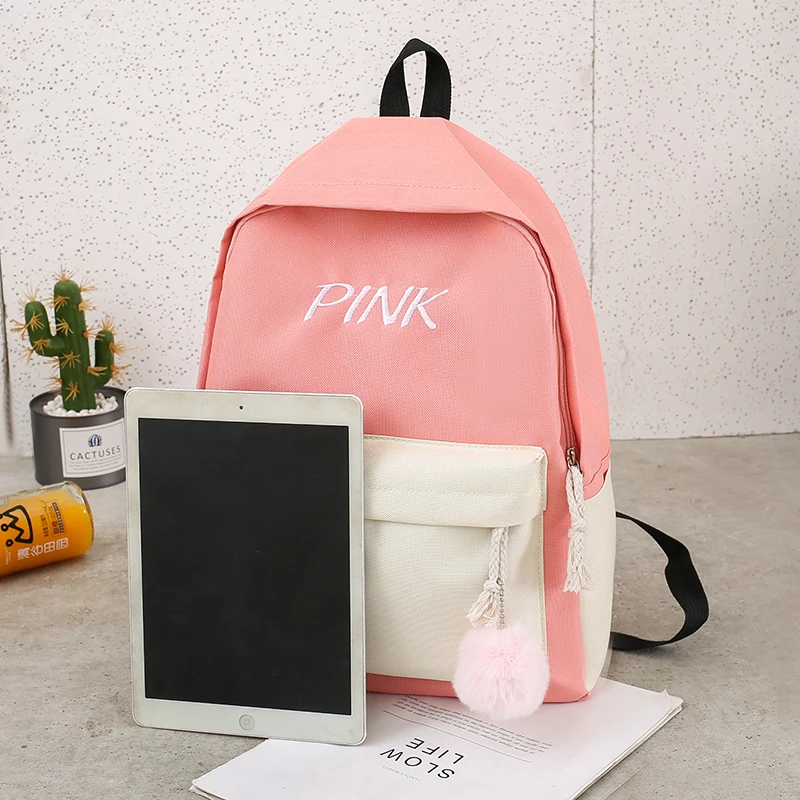 pink letter embroidery patchwork backpack womens backpack canvas bag shoulder school bags for girls ladies backpack purse set