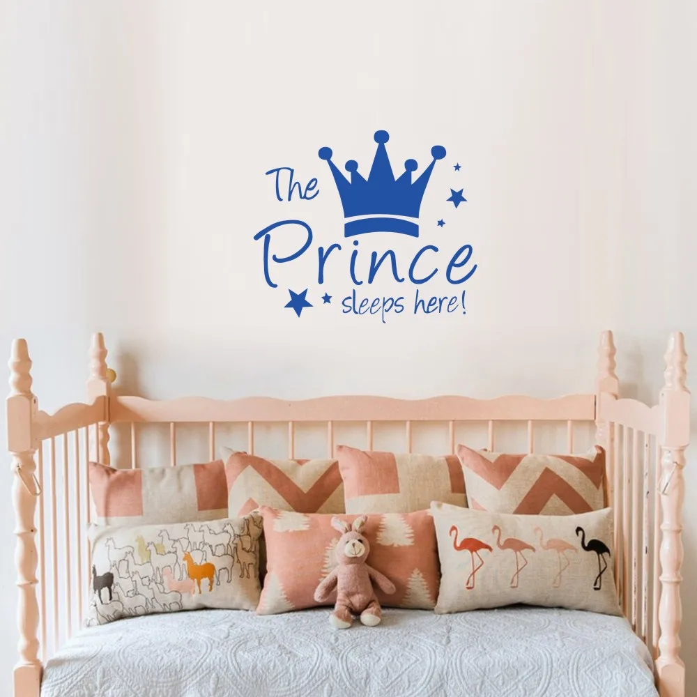 

PVC Wall Sticker Blue Crown Star Characters The Prince Sleeps Here Kids Bedroom Decoration for Furniture Vinyl Art Decals S M L