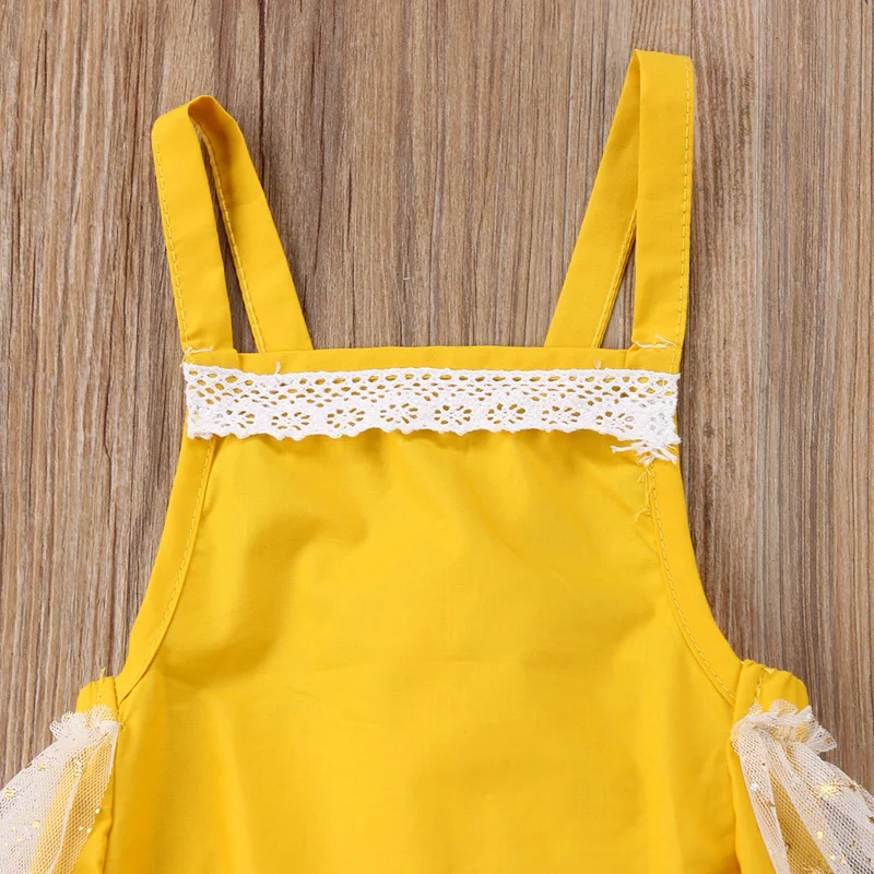 2018 милое летнее платье принцессы для новорожденных девочек желтое Кружевное