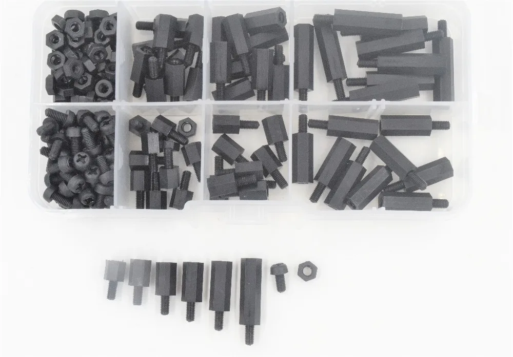 

250 pcs / set M2 M3 Nylon Screws Thread Spacers Nuts Assorted Kit Clamps Hardware 4 Type Optional