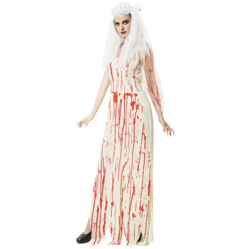 Хэллоуин Sexy с кровью призрачная Невеста костюм белый Труп невесты вампира Платье