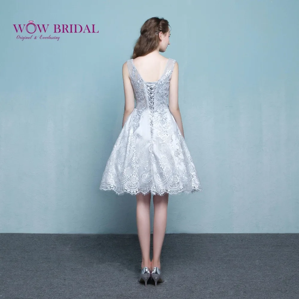 Wowbridal элегантные Серебристые синие короткие кружевные вечерние платья 2017 Abendkleider