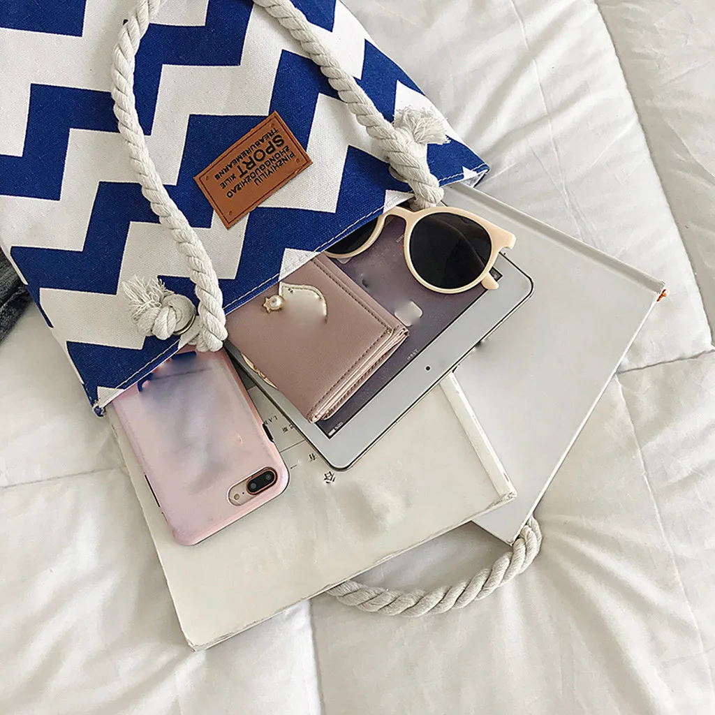 New Casual Women Striped Large Capacity Tote Canvas Shoulder Bag Shopping Bag Beach Bags Casual Tote Bolsa Feminina#H10