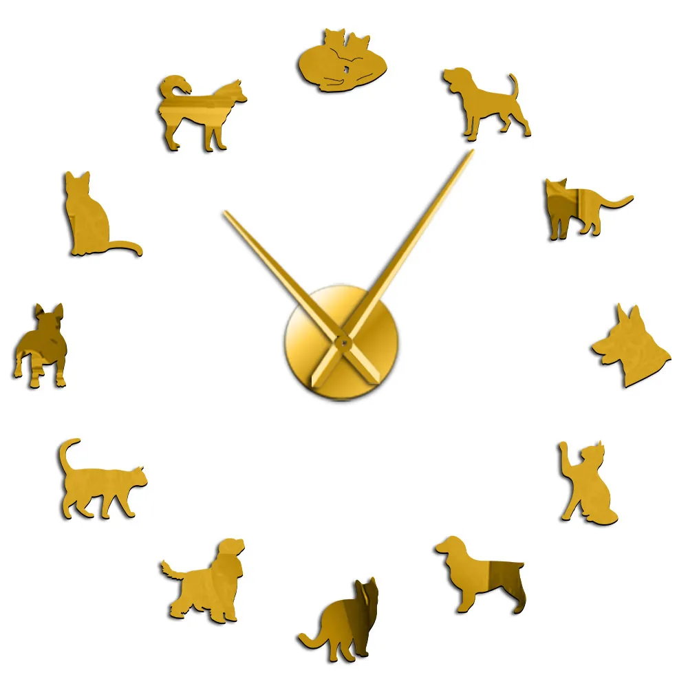 DIY-252 Lovely Dog and Cat DIY Giant Wall Clock Home Decor Wall Art Clock Veterinary Frameless Large Wall Watch Animal Lovers Vet Gifts - Цвет: DIY-252