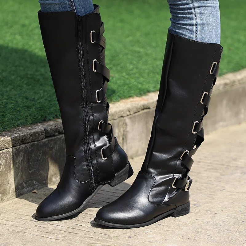 Зимние Для женщин сапоги 2018 новые плоским дном обувь выше колена большой Размеры