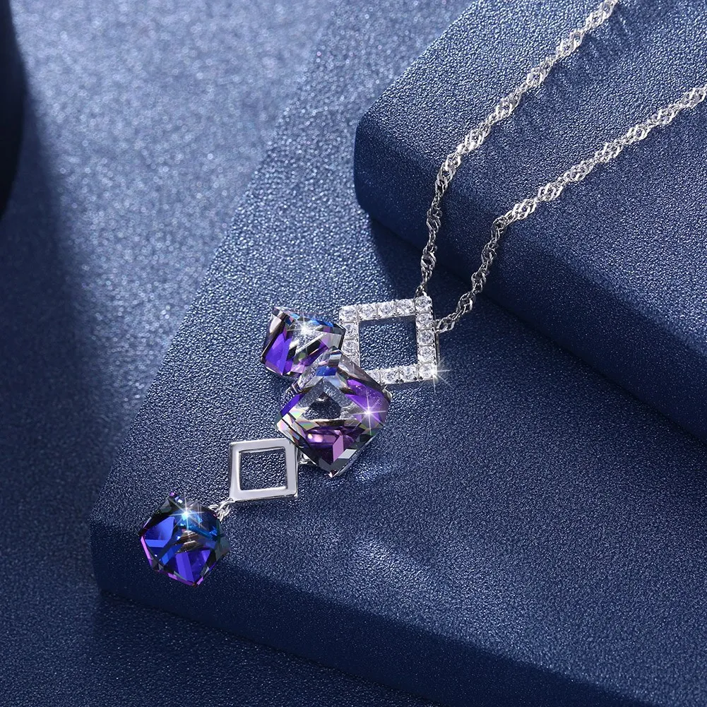LEKANI кристаллами от Swarovski Фиолетовый Кристалл Ромб квадратный кулон ожерелье