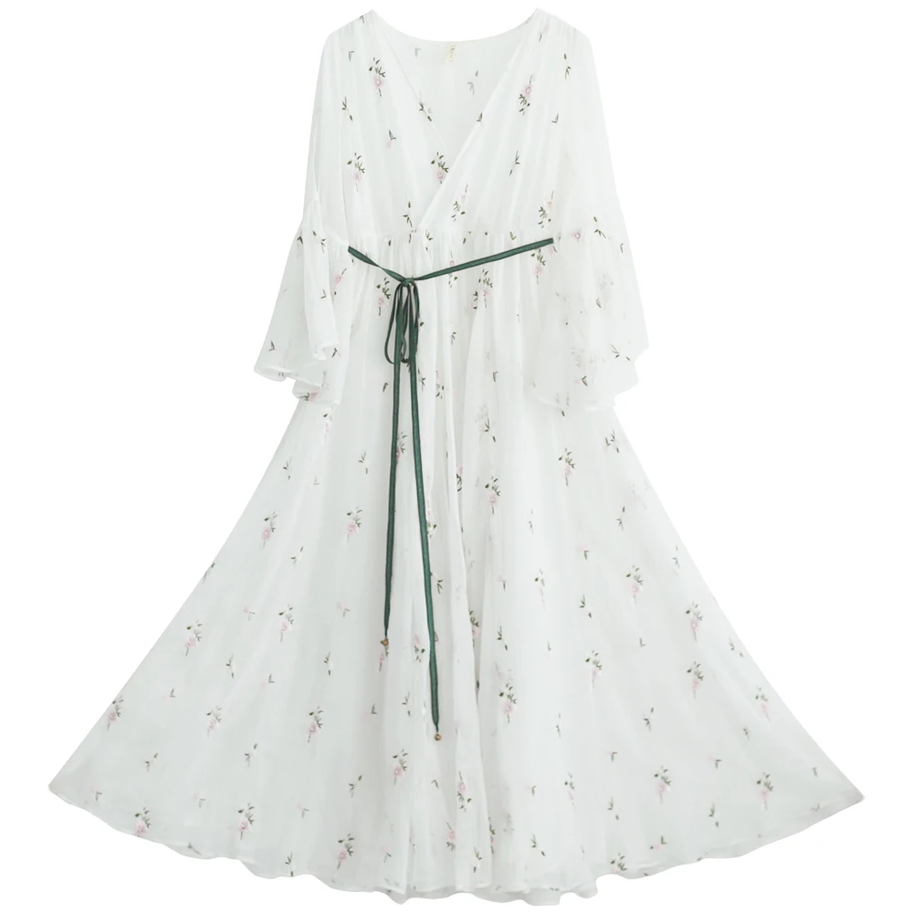 Женское винтажное платье IRINAW665 длинное из шифона с большой цветочной вышивкой на