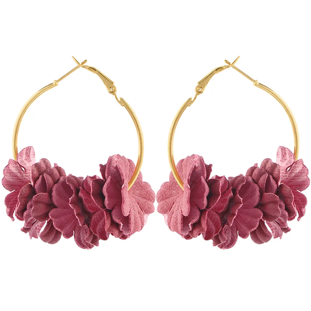 Red Petals Модная Цветочная Ткань висячие серьги для женщин эффектные Красочные лепестки круг Большие необычные аксессуары ювелирные изделия Oorbellen ER4890 - Окраска металла: Red Petals