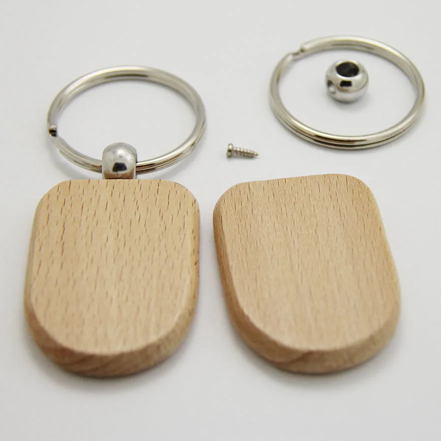 Оптовая продажа 50 шт. пустые круглые продолговатые деревянные Брелоки для ключей