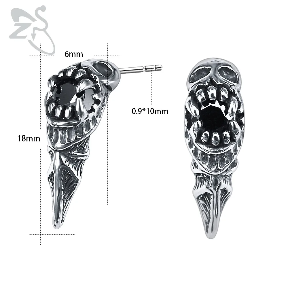 Skull 8 ZS панк-рок 316L серьги-гвоздики из нержавеющей стали для мужчин 2 шт. хип-хоп серьга с черепом с красным CZ камнем мужские байкерские готические ювелирные изделия - Окраска металла: Skull 8