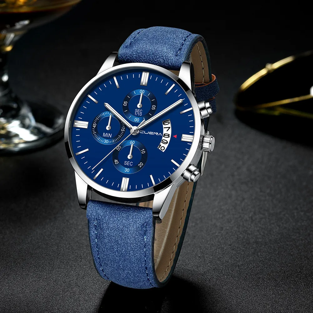 

Men's Fashion Sport Stainless Steel Case Leather Band Quartz Analog Wrist Watch Genuine Leather Vintage watch