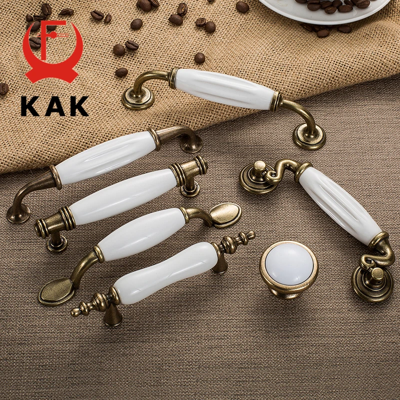 KAK 5 шт./лот ручки для шкафа из античной бронзы керамики белого цвета ящика