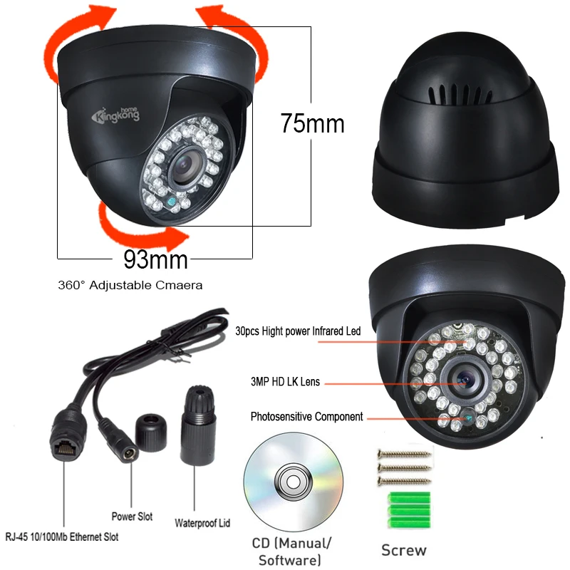 Kingkonghome IP Камера 1080 P 960 720 наблюдения Крытый ONVIF CCTV купольная ip-камера |
