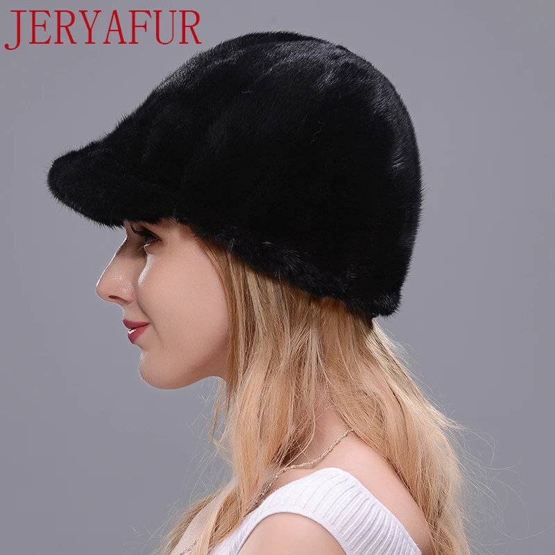 Женская лыжная шапка JERYAFUR теплая Повседневная из натурального меха норки |