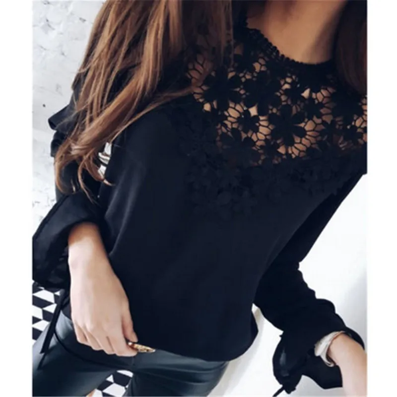 

Fashion Women Clothes Casual Lace Chiffon T -Shirts Long Sleeve Summer T -Shirt Tops Women Clothing