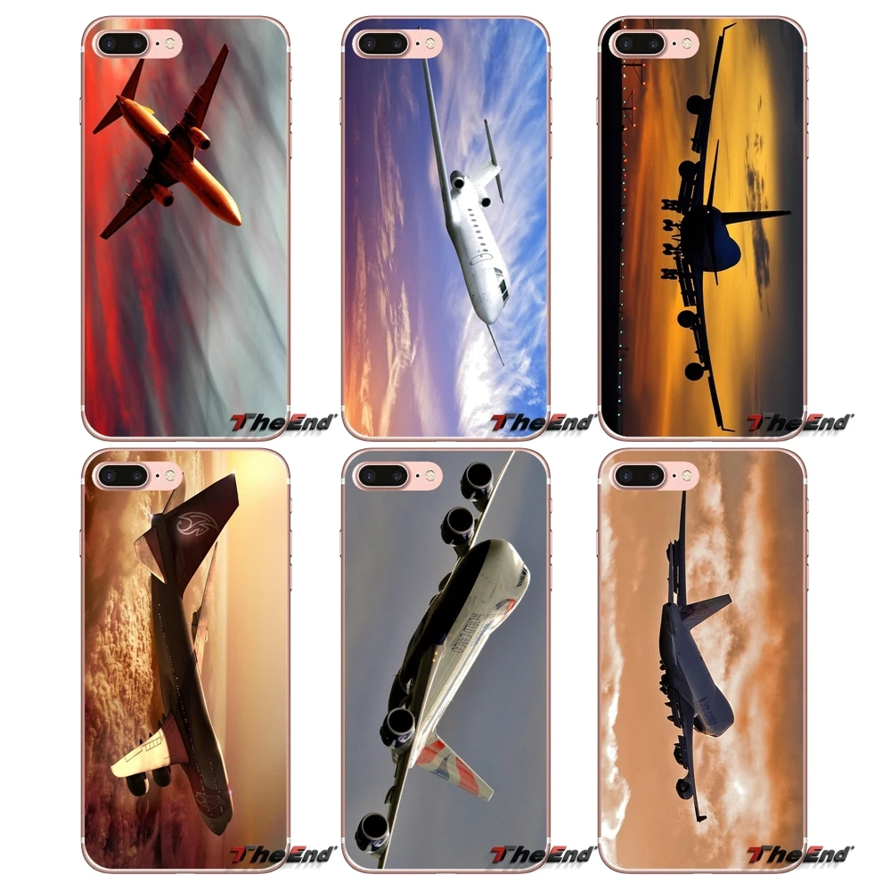 Мягкий чехол для iPhone X 4 4S 5 5S 5C SE 6 6S 7 8 Plus Samsung Galaxy J1 J3 J5 J7 A3 A5 2016 2017 Boeing 747 Flying Plane Sunset|case