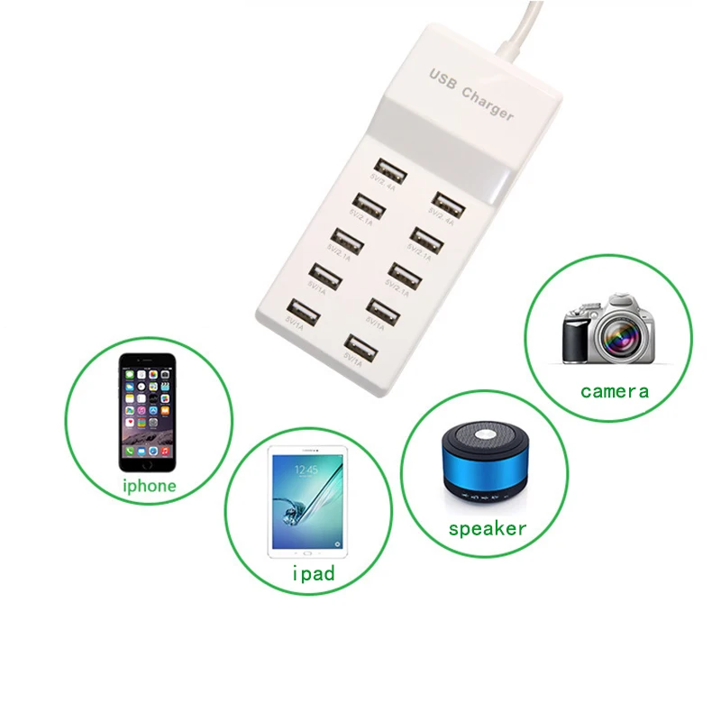 

Universal 10 Ports Fast Charge 5V/10A 60W Fast USB Charging Desktop Mobile Phone Charger Adapter EU / US Plug for iPhone Tablet