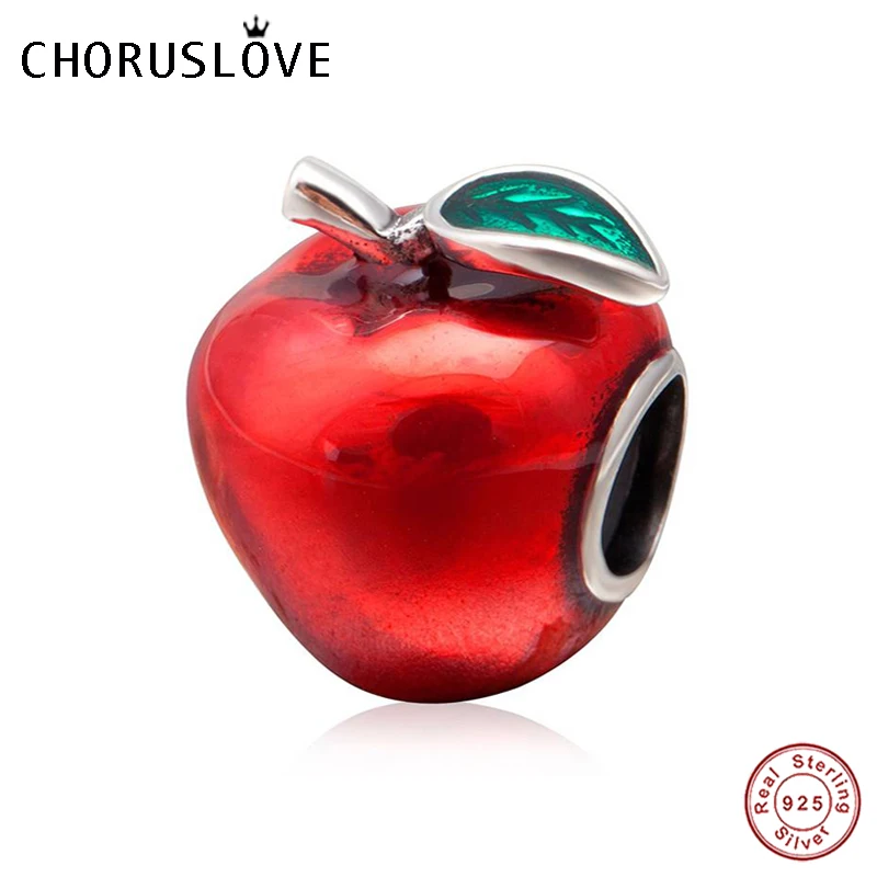 Choruslove, Белоснежка, красное яблоко, амулет, подлинный, 925 пробы, серебро, фрукты, бисер, Подходит для Pandora, амулеты, серия, амулеты, сделай сам, браслет