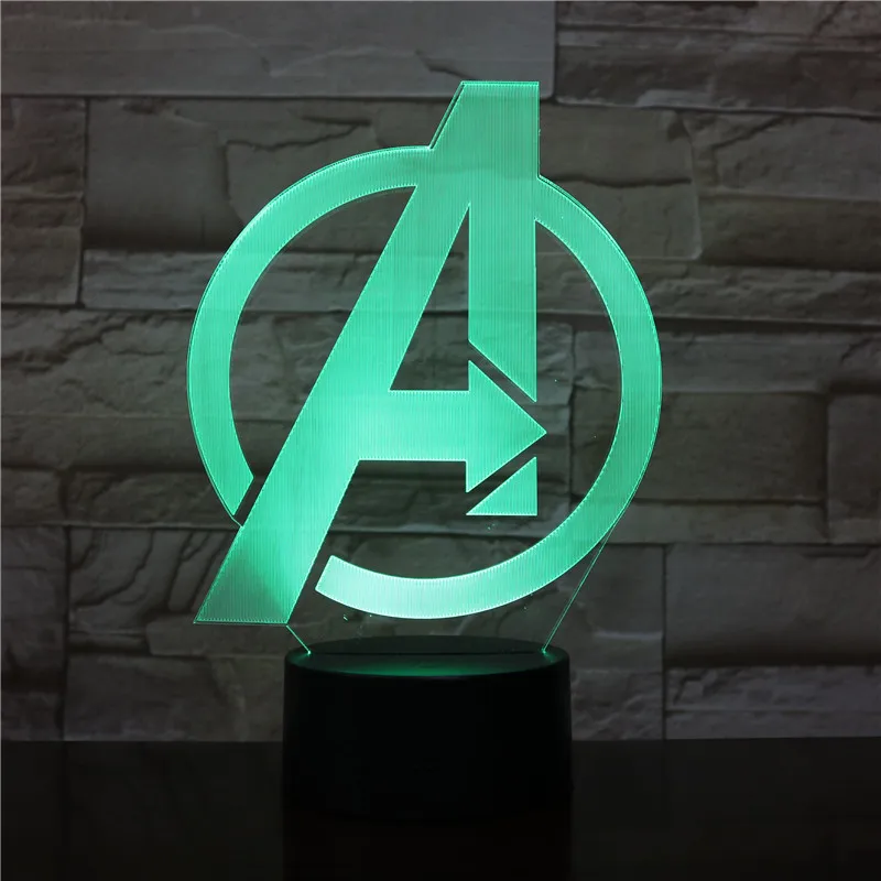 Marvel знак Мстители 3D настольная лампа капитан Марвел 7 цветов меняющийся ночной Светильник USB декоративные Детские игрушки Подарки 2433