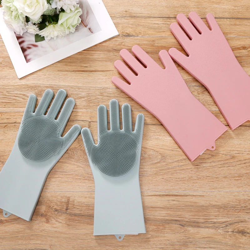 

Magic Silicone Cleaning Gloves A Pair Scrubber Rubber Dusting Dish Washing Pet Care Grooming Hair Car Insulated Kitchen Helper
