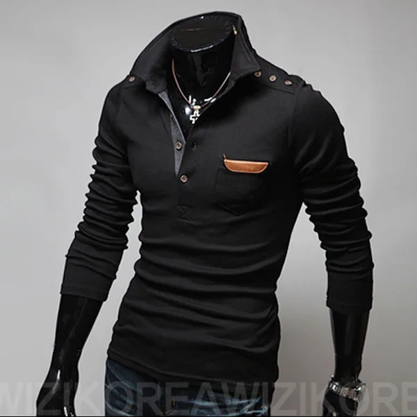 2014 Mens Retro Button Turn Down Collar Men's Long Sleeve T-shirt Black Dark Grey Plus Size M L XL XXL |