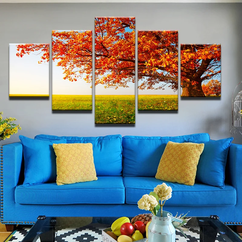 5 шт. Красные Деревья HD Картина на холсте настенное искусство картина для