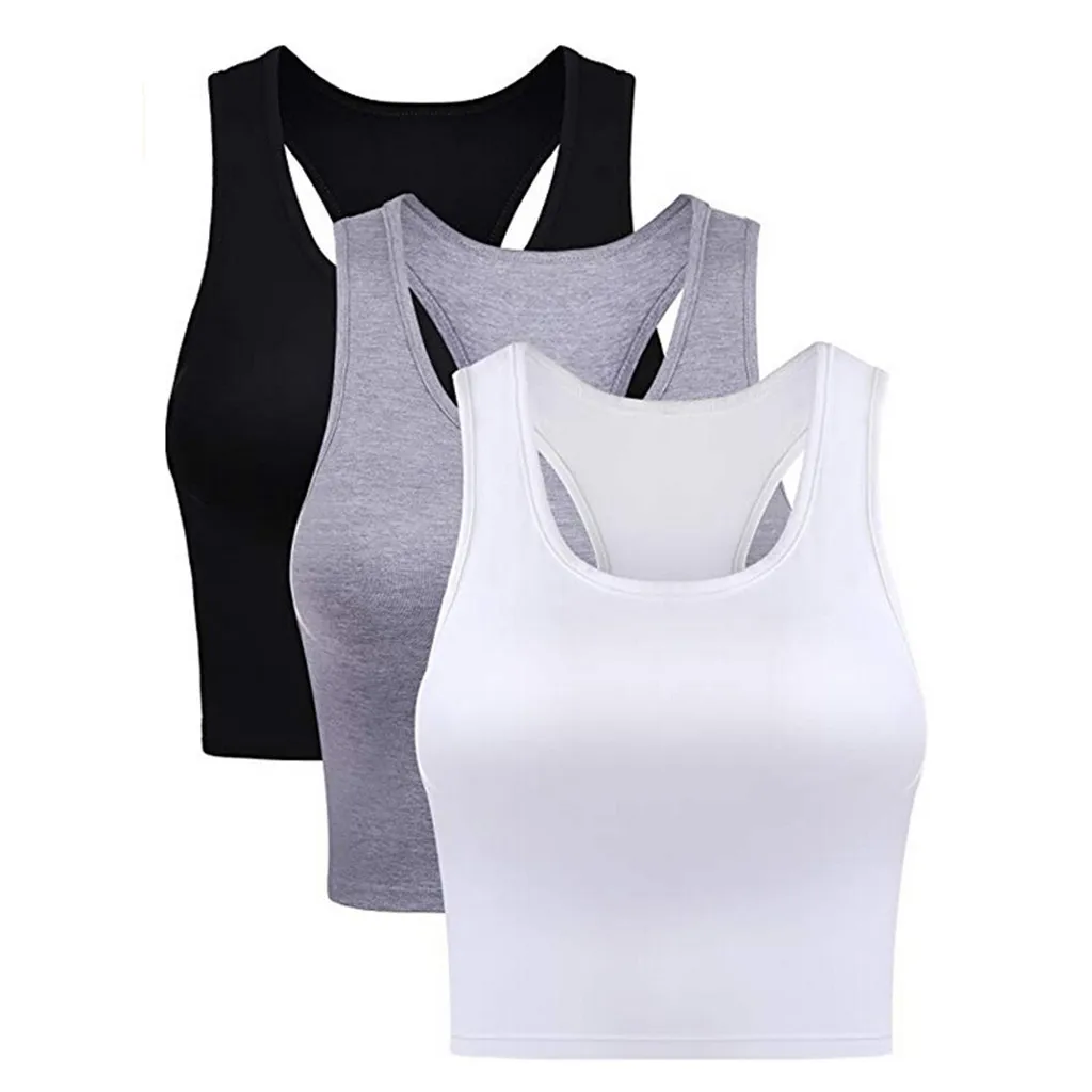 Женский топ на бретелях из 3 предметов хлопковый базовый без рукавов с u образным