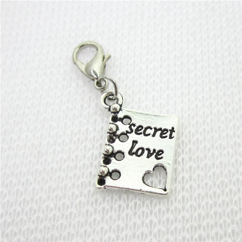 

50pcs/lot Secret love books Dangle Charms Lobster Clasp Hanging Charms DIY Bracele&bangles Jewelry Accessory