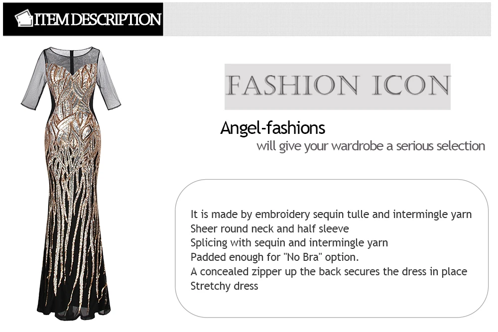 Angel-Fashion, женские вечерние платья, золотые, винтажные, с блестками, Русалка, бальное платье, вечерние платья, 377, модель 393