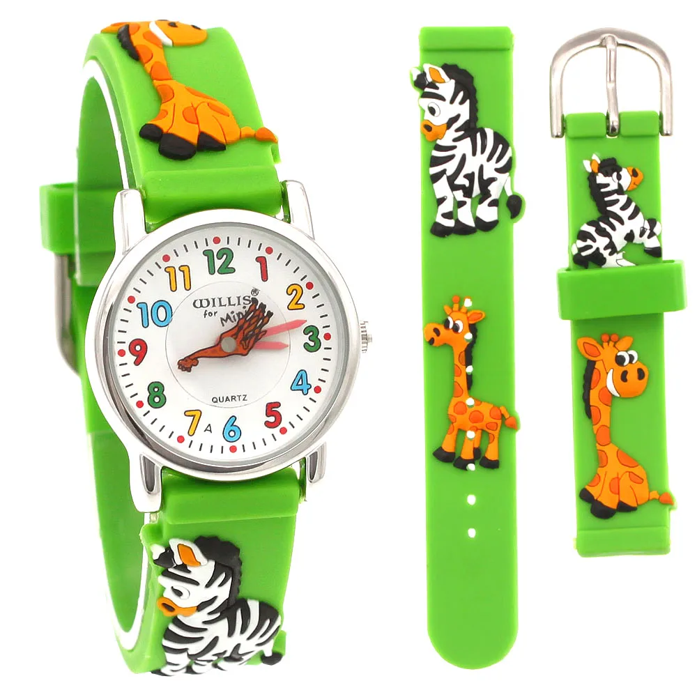 Green Zebra Новые 3D мультфильм модные силиконовые Зебра и Жираф Дети часы Дети Девочки Мальчики студентов кварцевые наручные часы relogio kol часы - Цвет: Green Zebra