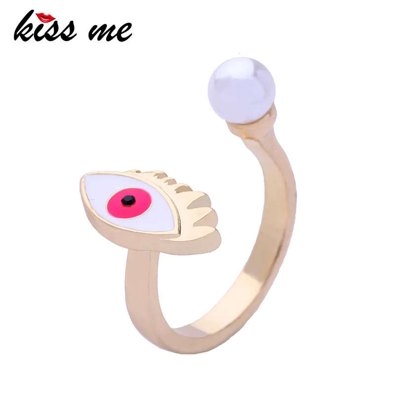 Женское кольцо с эмалью и искусственным жемчугом KISS ME Открытое золотистого цвета