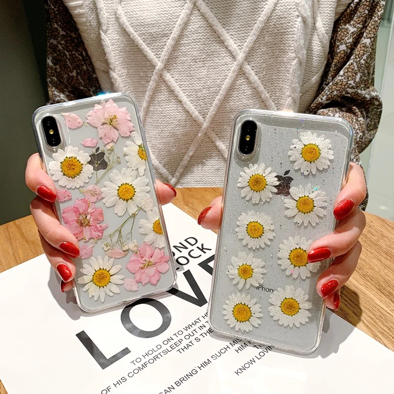 Модный чехол для iPhone 11 X XR XS Pro Max SE 2020 чехлы телефонов с настоящим цветком