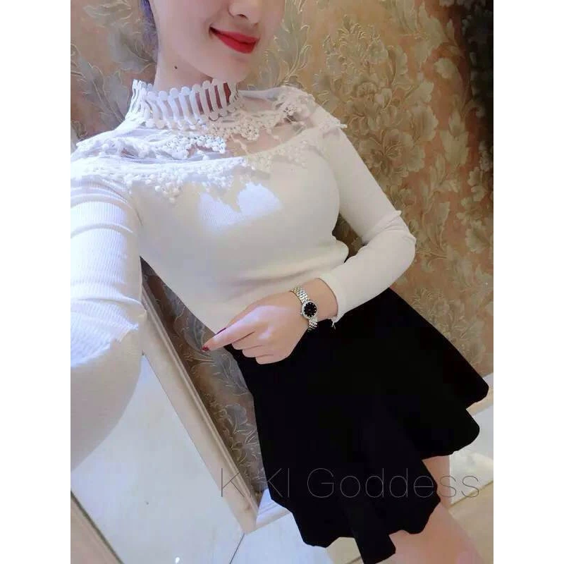 Сексуальная Женская трикотажная рубашка модные кружевные топы Цветочная