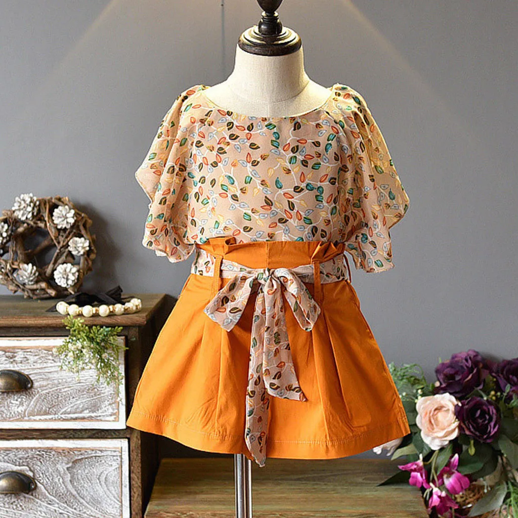 Одежда для маленьких девочек платье Детская одежда шифоновая футболка с