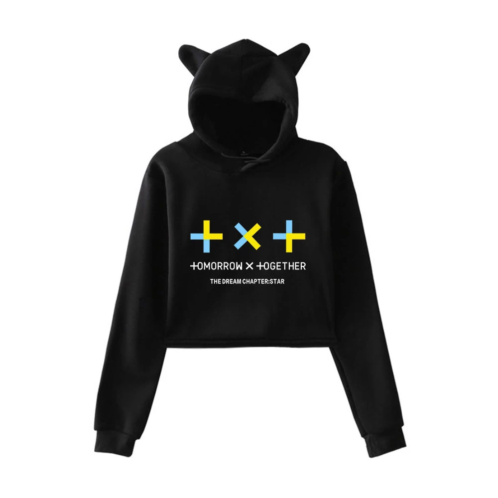 TXT поп одежда с принтом новинка худи кошачьими ушами Толстовка Милая женская
