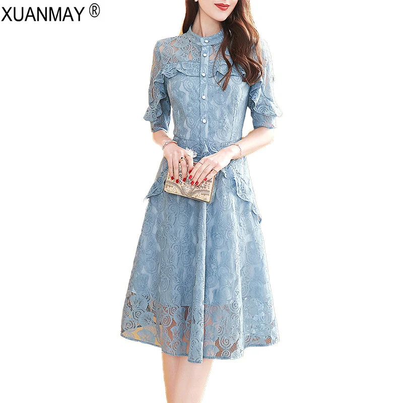 Женское длинное шифоновое платье рубашка элегантное винтажное кружевное с