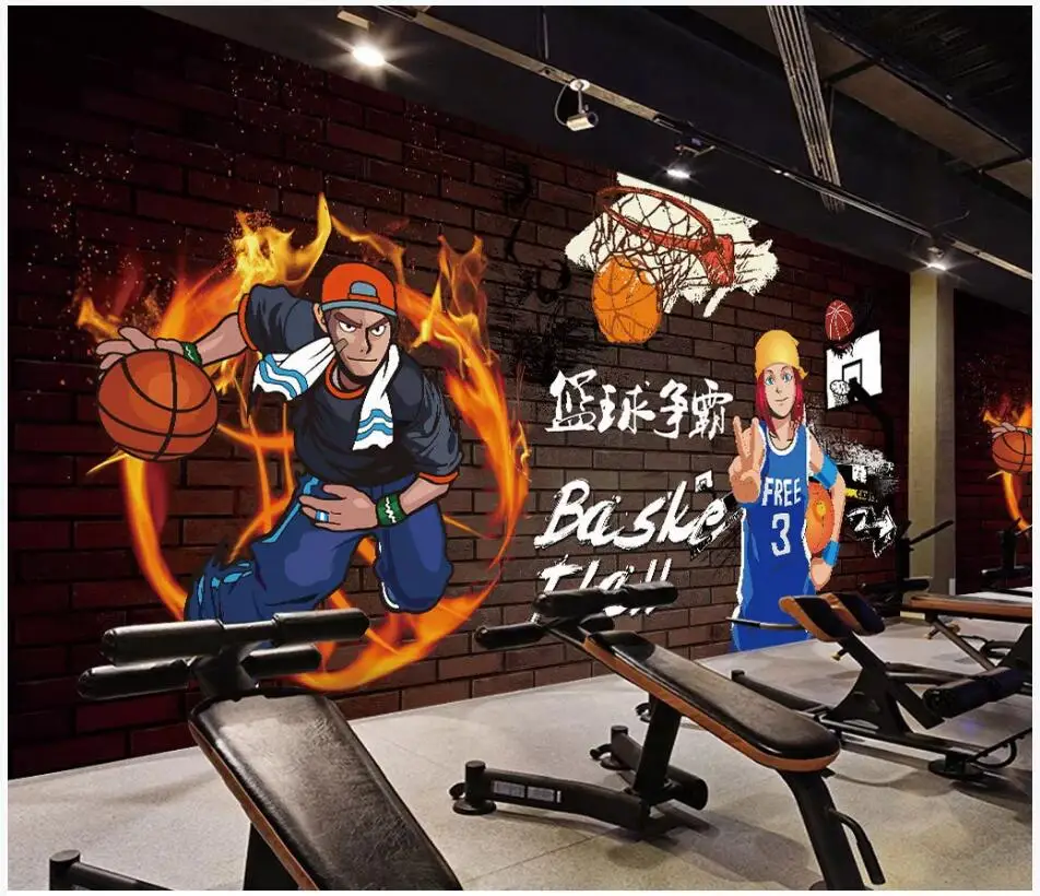 WDBH пользовательские фото 3d обои мультфильм Баскетбол кирпичная стена гостиная