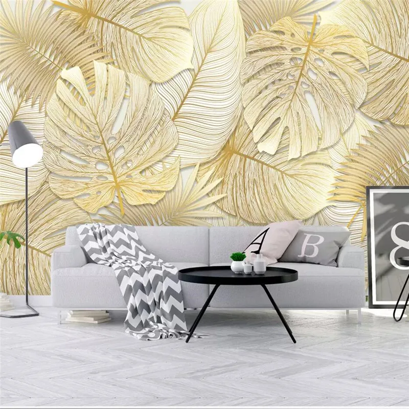 

wellyu Custom wallpaper 3D photo mural Nordic rich and elegant tropical rainforest golden banana leaf garden wallpaper murals