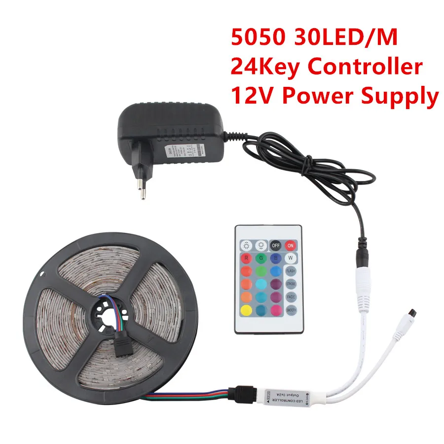 5050 RGB 24Key Set 12 В RGB светодиодные ленты 15 м 20 м светодиодный свет ленты 2835 5 м 10 м DC 12 В водонепроницаемый RGB светодиодный свет полосы диод полный комплект контроллер+ адаптер - Испускаемый цвет: 5050 RGB 24Key Set