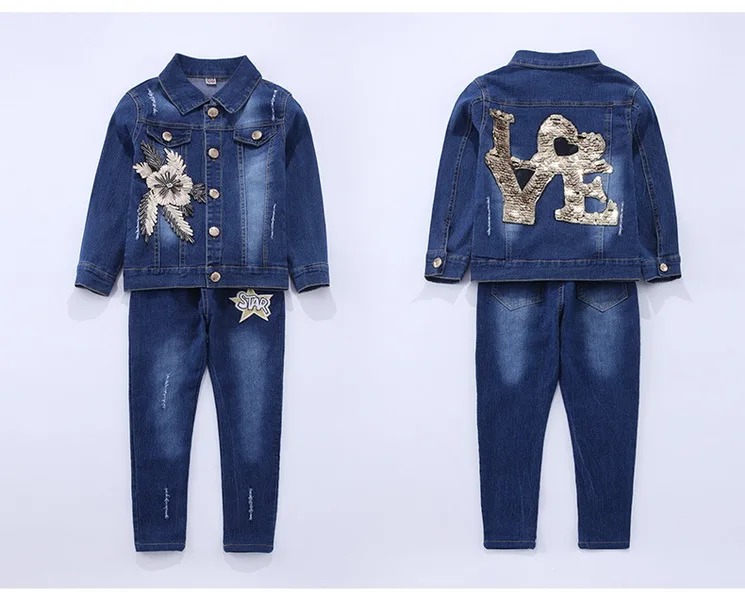 Весенне-осенняя джинсовая куртка с золотыми цветами и блестками джинсовый