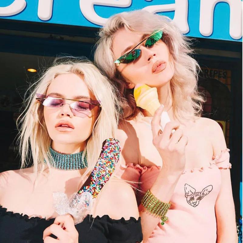 2019 маленький солнцезащитные очки кошачий глаз Для женщин узкие Hin металлический