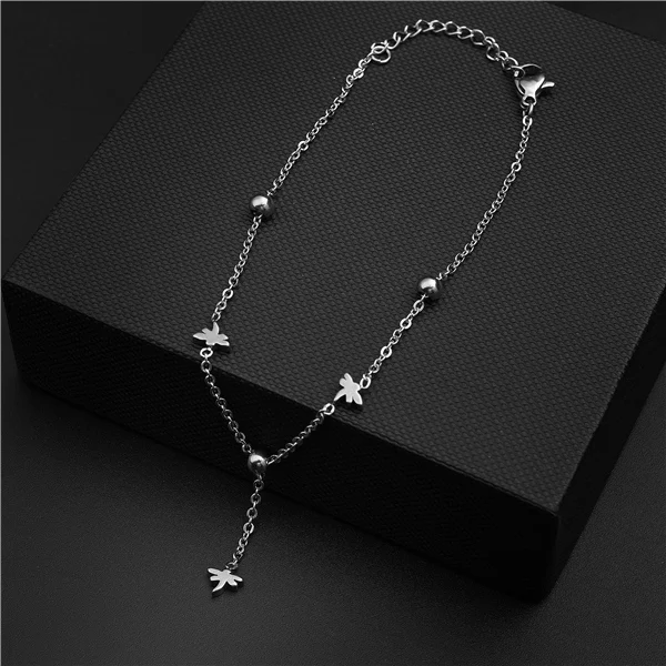 Silver Dragonfly Брендовые браслеты-цепочки из нержавеющей стали, мини-медведь, бабочка, стрекоза, дельфин, пальмовое сердце, подвеска для девушек, браслеты для женщин, браслеты - Окраска металла: Silver Dragonfly