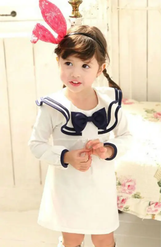 New 2014 Lotus Leaf Collar Children Spring Winter Baby Kids Girls Bow School Dresses Princess Party Child Dress 3-7 Years | Детская