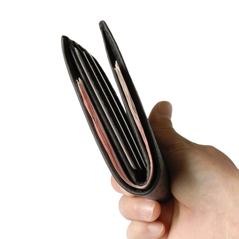 Тонкий двухслойный RFID Bloking кошелек для мужчин из натуральной кожи держатель