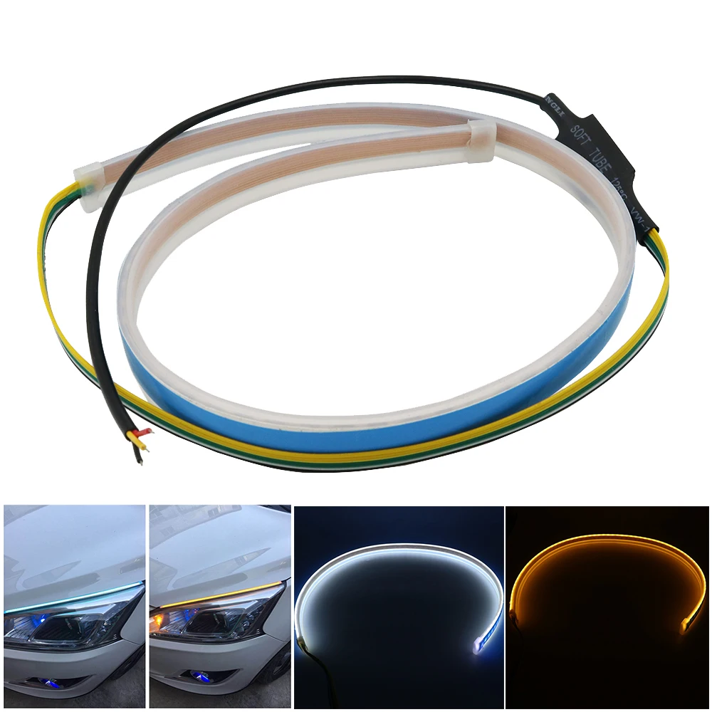 

YSY 2pcs New 45/60/30cm car flexible DRL running signal white yellow/ICE blue led flowing signal daytime running light strip