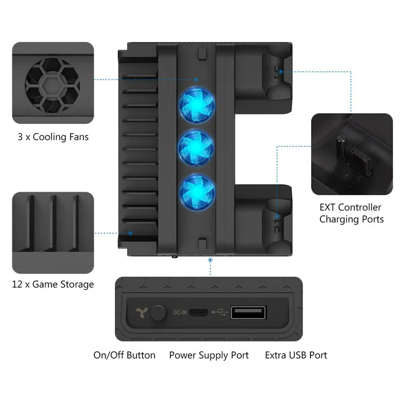 PS4 Slim/PRO вертикальная подставка с охлаждающими вентиляторами двойной контроллер зарядная станция кулер Зарядное устройство Док-станция для SONY Playstation 4