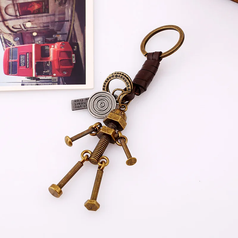 Retro Hand Made Weave Leather Key Ring Alloy Screw Robot Keychain Accessories Men Car Fashion Jewelrys Gift K184 | Украшения и