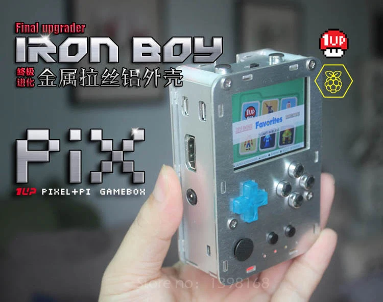 Günstig Gebürstet Metall Tasche Mini Raspberry Pi 3 Arcade Spiel Konsole Griff 2,2 Zoll HD IPS LCD /HDMI Out Setzen TV/EISEN JUNGE