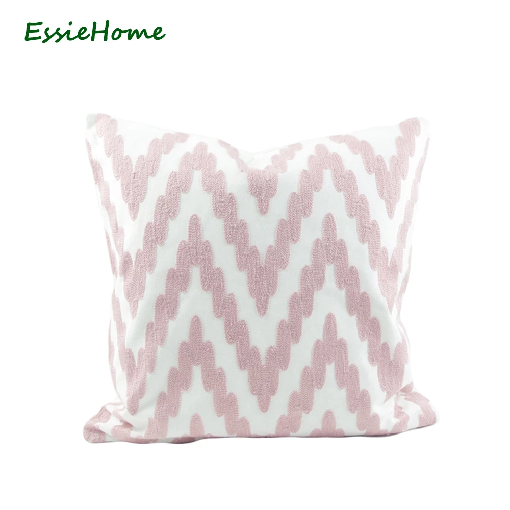 

Чехол на подушку ESSIE HOME, милый розовый чехол для подушки 18 х18 дюймов, вязаный крючком чехол с вышивкой и геометрическим узором, современный чехол с зигзагом